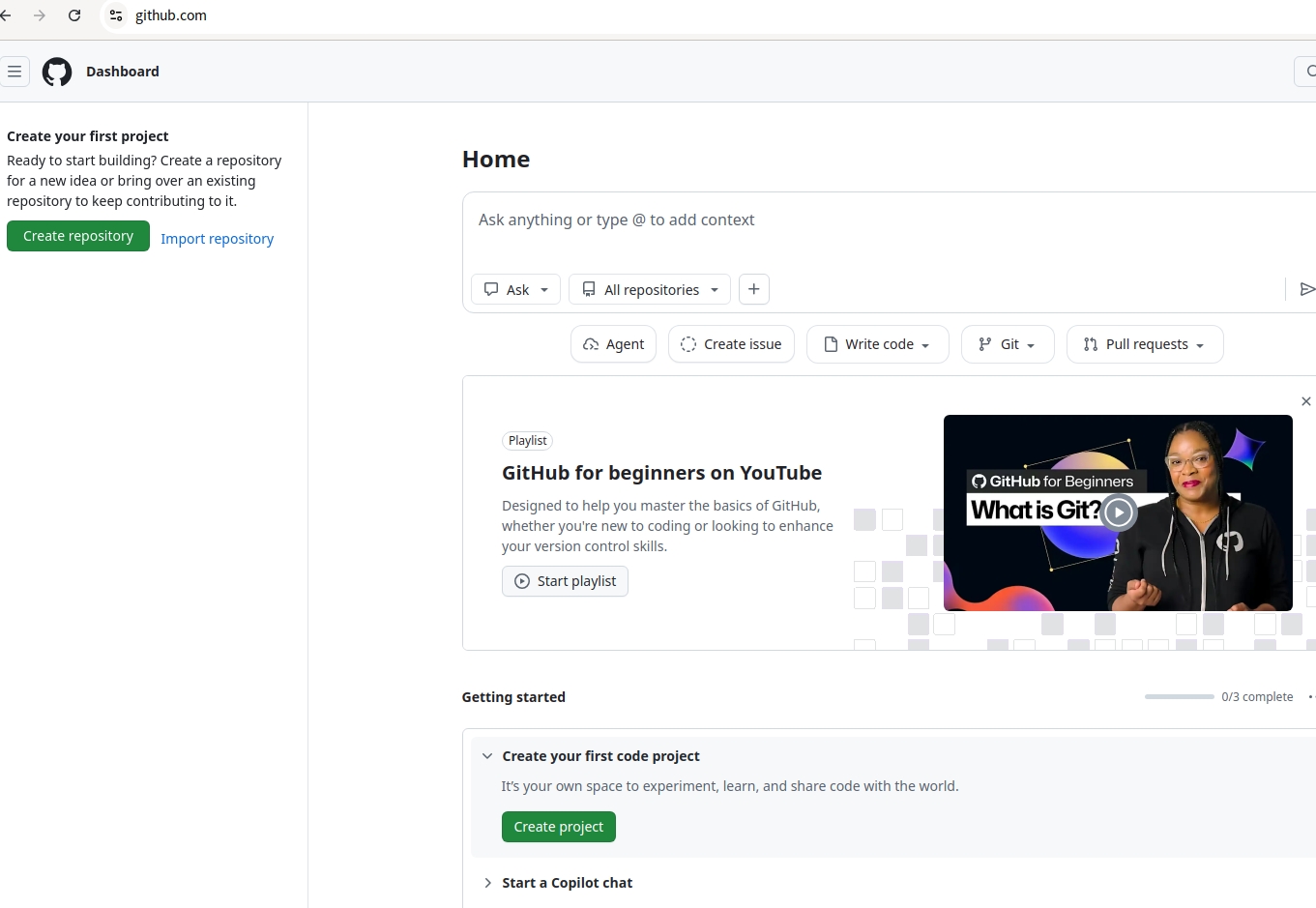 GitHub 登录成功后的 Dashboard 页面